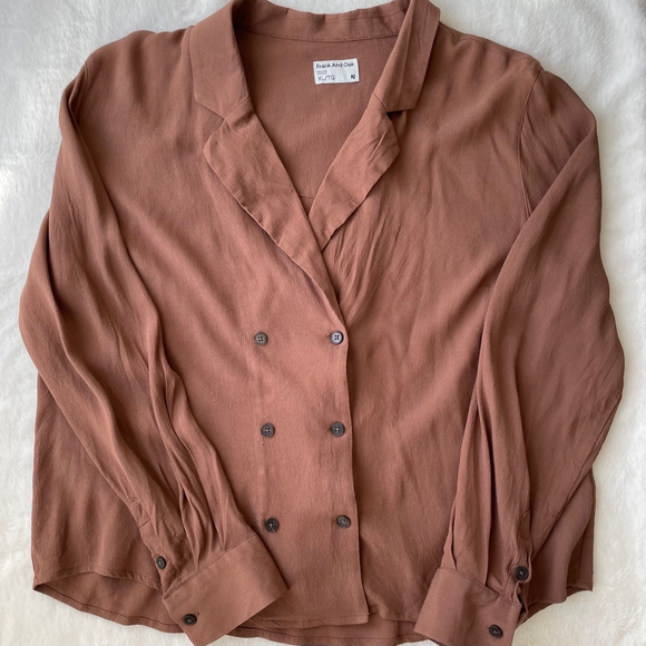 Frank And Oak Tops - FRANK AND OAK Double Breasted Collared Suiting Blouse Espresso Mocha Brown XL
